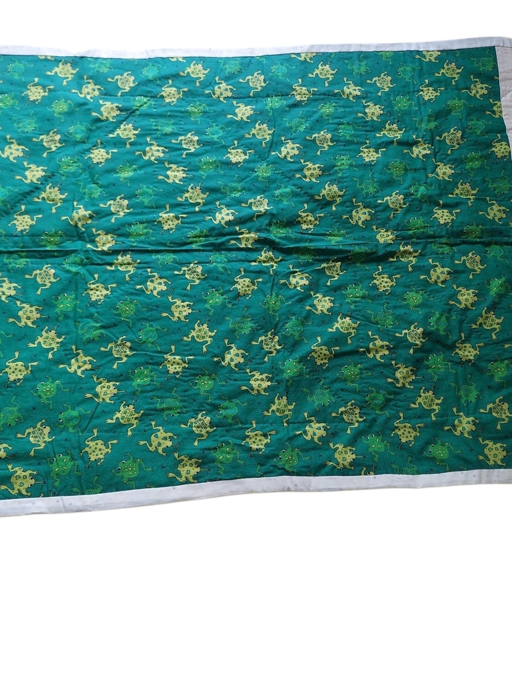 Handmade Reversible Frog Baby Quilt Blanket Green Nursery Crib Stroller 30x42